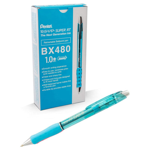 Pentel R.S.V.P. Super RT Retractable Ballpoint Pen, Medium Point (1.0mm), Sky Blue