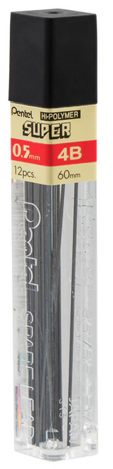 Super Hi-Polymer Lead Refill, Fine (0.5mm), 4B, 12 Leads