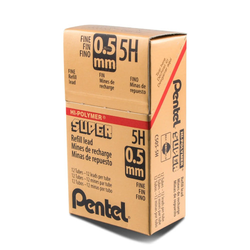 Pentel Super Hi-Polymer Lead Refill, Fine (0.5mm), 5H, 12 Leads