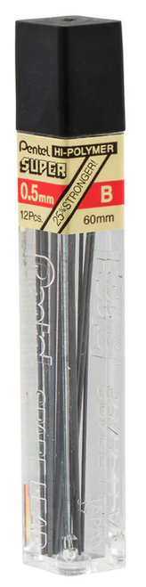 Super Hi-Polymer Lead Refill, Fine (0.5mm), B, 12 Leads