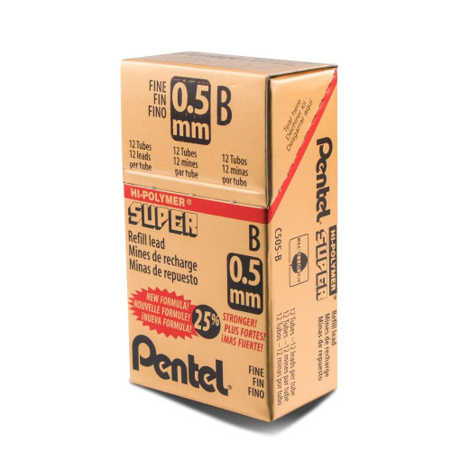 Pentel Super Hi-Polymer Lead Refill, Fine (0.5mm), B, 12 Leads