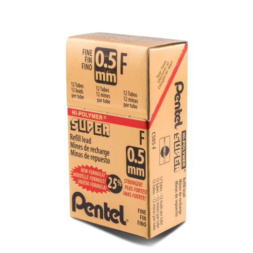 Pentel Super Hi-Polymer Lead Refill, Fine (0.5mm), F, 12 Leads