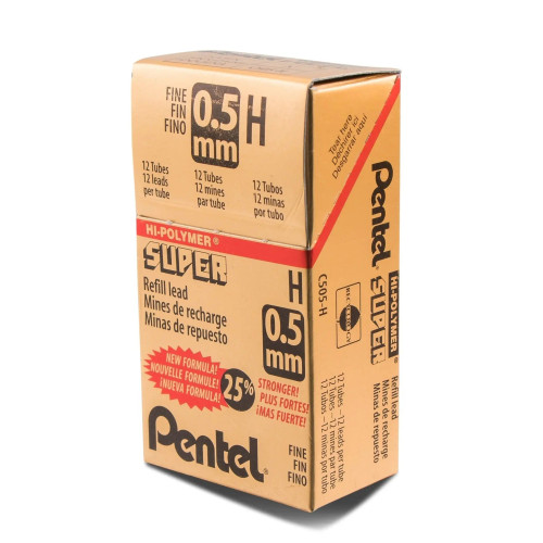 Pentel Super Hi-Polymer Lead Refill, Fine (0.5mm), H, 12 Leads