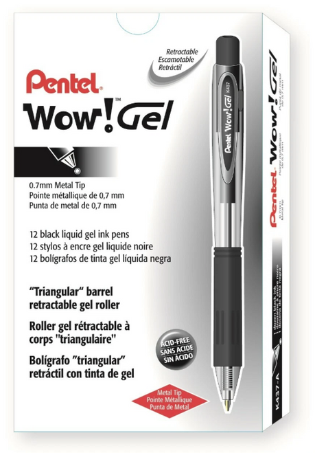 PENK437A - Dozen Black Wow! Retractable Medium Gel Pen