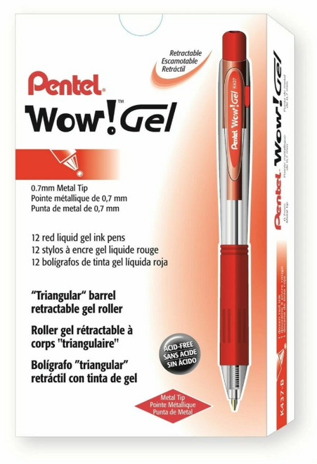 PENK437B - Dozen Red Wow! Retractable Medium Gel Pen