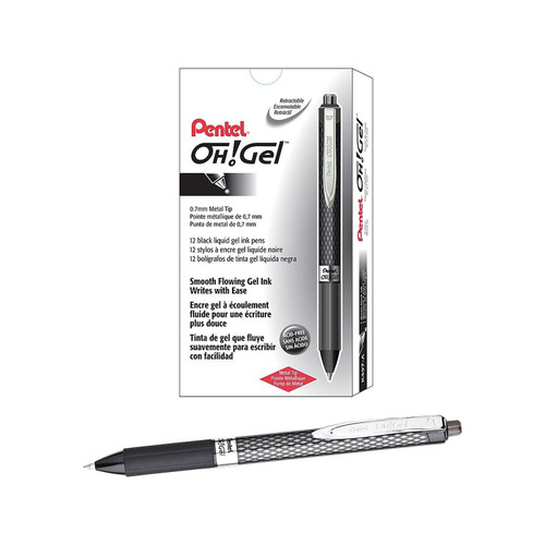 Pentel Oh! Retractable Gel Pen, Medium Point (0.7mm), Black