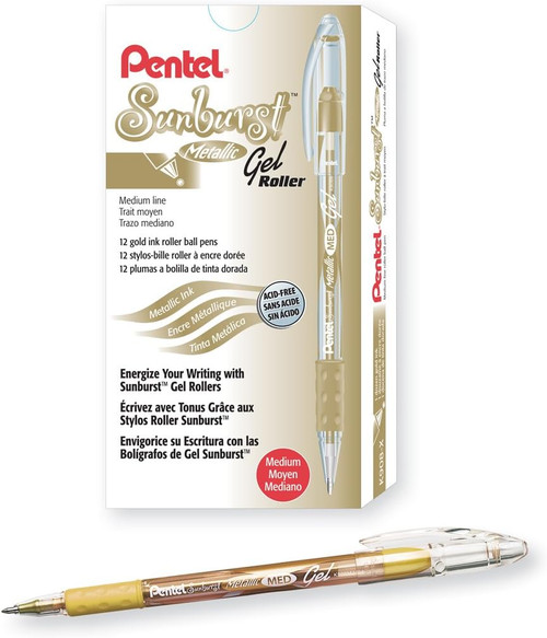 Pentel Sunburst Metallic Gel Pen, Medium Point (0.8mm), Gold