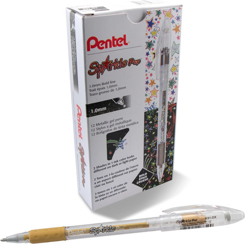 Pentel Sparkle Pop Metallic Gel Pen, Bold Point (1.0mm), Iridescent Gold/Light Gold