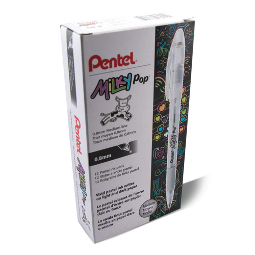 Pentel Milky Pop Pastel Gel Pen, Medium Point (0.8mm), Pastel White, 12 Count