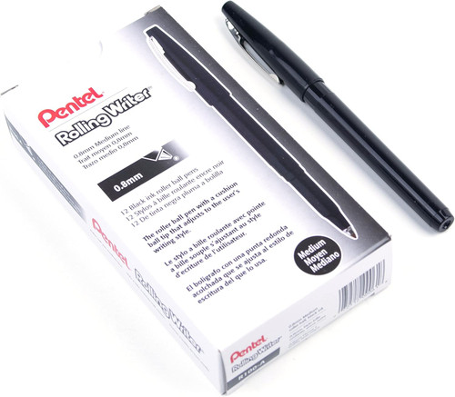 Pentel Rolling Writer Rollerball Pen, 0.8mm, Black