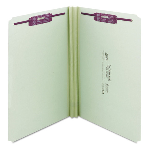 Smead Pressboard Fastener File Folder, Legal Size, 2" Expansion, Straight Tab, Gray/Green