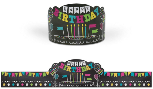 Chalkboard Brights Happy Birthday Crowns, 30 Count