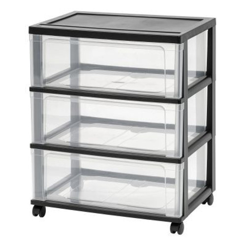 Iris 3 Drawer Mobile Storage (Wide) - Black/Clear