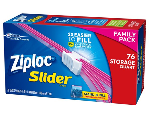 Ziploc Slider Storage Bags, Quart Size, 76 ct.