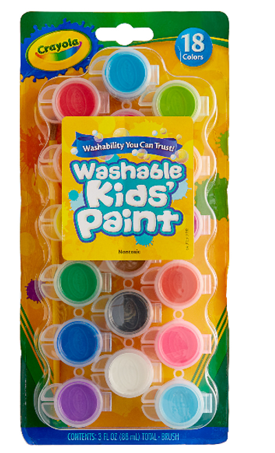 Kids Washable Paint Pots with Brush, 18 ct.