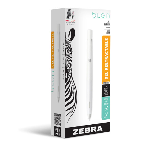 Zebra bLen Retractable Gel Pen, Medium Point (0.7mm), Black Ink