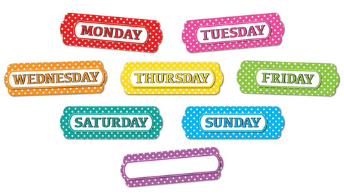 Magnetic Die-Cut Labels, Color Dots Days of the Week