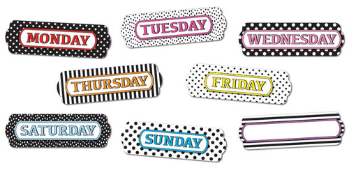 Magnetic Die-Cut Labels, B&W Designs Days of the Week