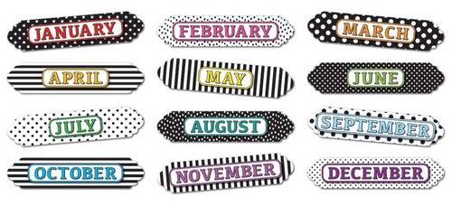 Magnetic Die-Cut Labels, B&W Designs Months of the Year