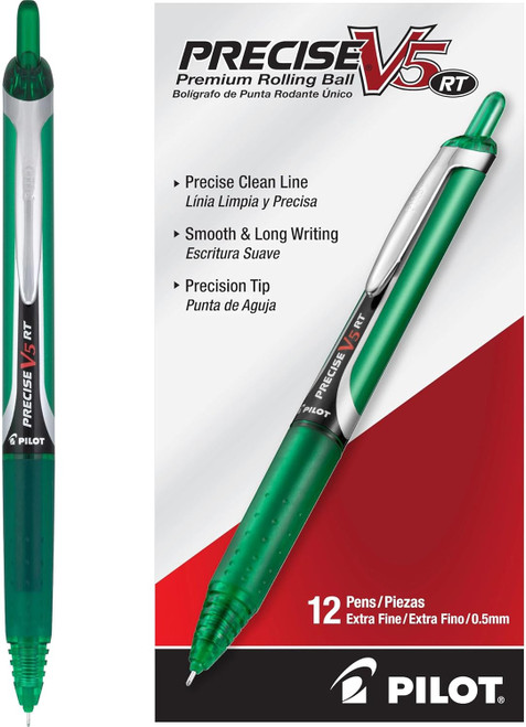 Pilot Precise V5 RT Retractable Rolling Ball Pen, Extra Fine Point (0.5mm), Green