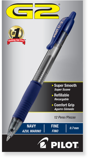 PIL31187 - Retractable Fine G2 Gel Ink Rolling Ball Pen Navy Box of 12 Pens
