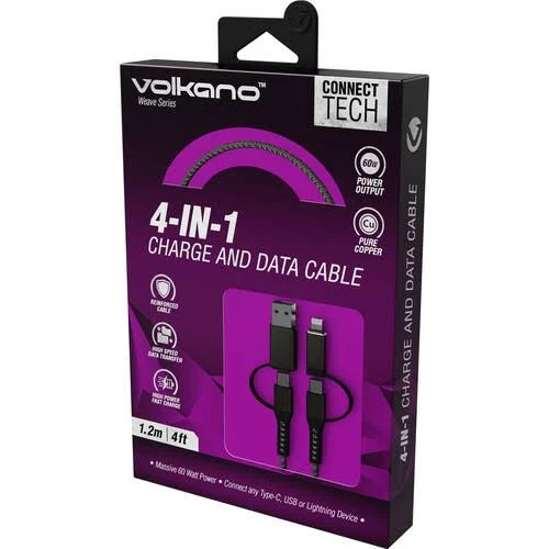 Volkano Weave Series 4 in 1 Charge and Data Cable