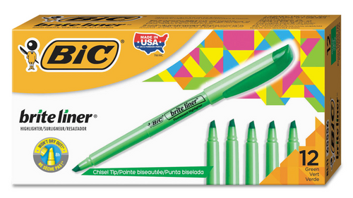 Bic Brite Liner Highlighter, Chisel Tip, Fluorescent Green