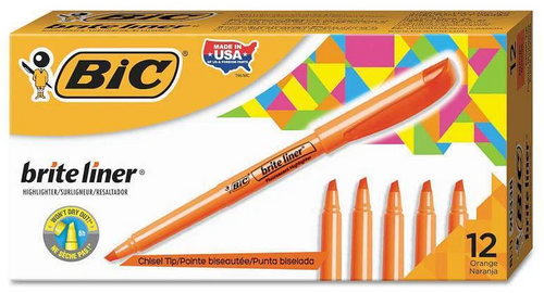 Bic Brite Liner Highlighter, Chisel Tip, Fluorescent Orange