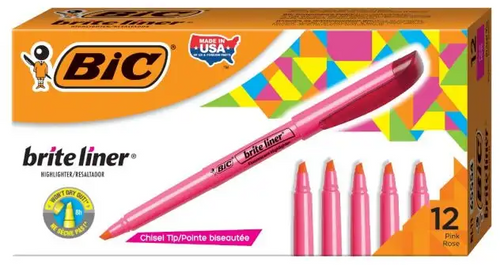Bic Brite Liner Highlighter, Chisel Tip, Fluorescent Pink