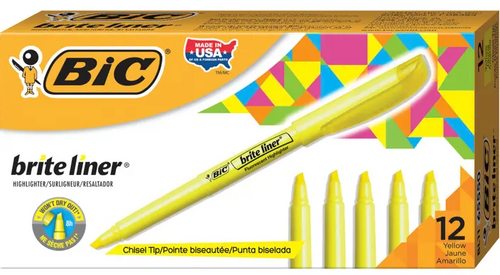 Bic Brite Liner Highlighter, Chisel Tip, Fluorescent Yellow