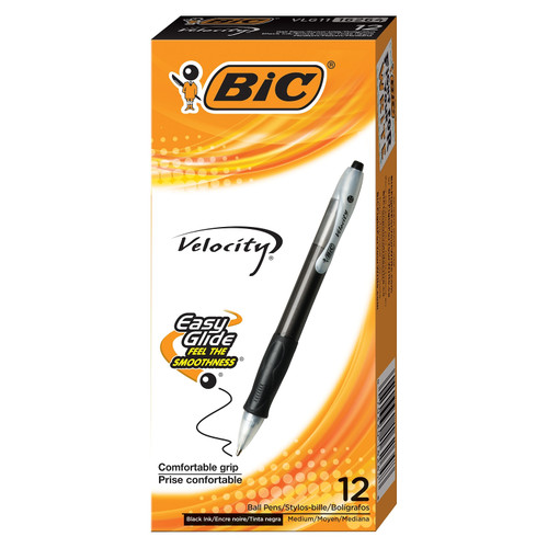 Bic Velocity Retractable Ballpoint Pen, Medium Point (1.0mm), Black