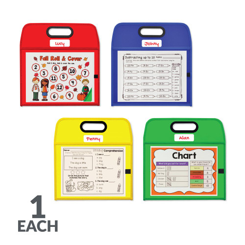 C-line Vinyl Portable Dry Erase Pockets, 10" x 13", Assorted Primary Colors