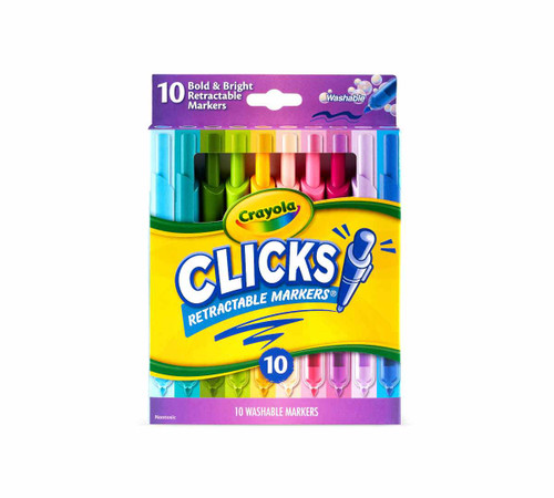 Crayola Clicks Retractable Washable Markers, Bold & Bright Assorted Colors, 10 Count