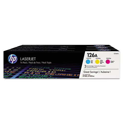 HP 126A, (CF341A) 3-Pack Cyan/Magenta/Yellow Original LaserJet Toner Cartridges