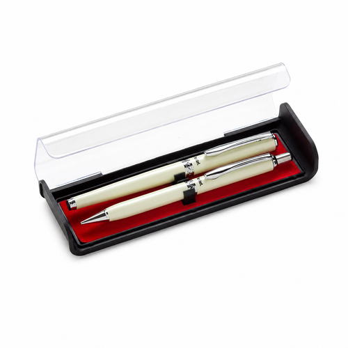 Pentel Libretto Gel Pen and Pencil Gift Box Set, Medium Point (0.7mm) Pen and Fine Point (0.5mm) Pencil, Cream Barrels, Black Ink