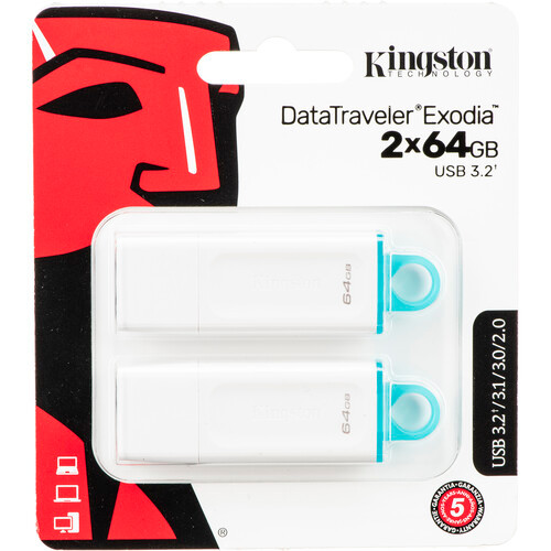 Kingston 64GB Exodia USB 3.2 Flash Drive (2-Pack, White)