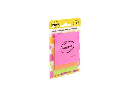 Post-it® Transparent Notes, Assorted Colors, 2.8 in. x 2 .8 in., 3 Pads/Pack