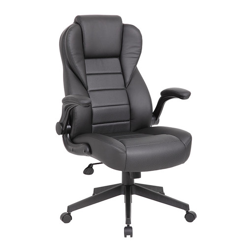 Boss Executive High Back Caressoftplus Vinyl Flip Arm Chair - Black