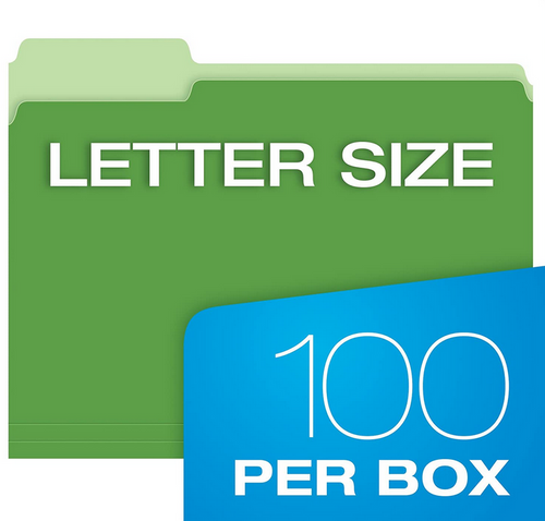 1/3 Cut File Folders, 100ct, Letter Size Two-Tone Bright Green