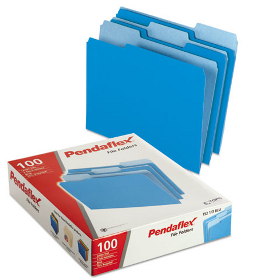 1/3 Cut File Folders, 100ct, Letter Size, Two Toned Blue