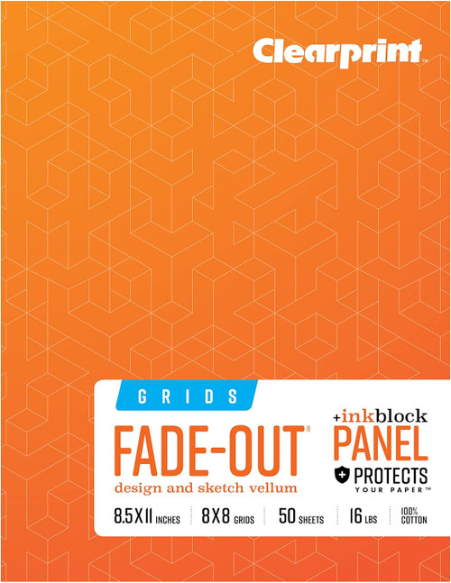 Clearprint 1000H Fade-Out Design and Sketch Vellum + Ink Block Panel, 8-1/2" x 11", 8 x 8 Grid, 50 Sheet Pad