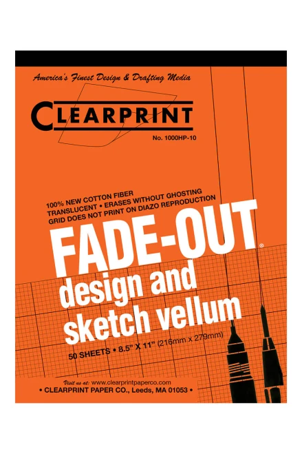 Clearprint 1000H Fade-Out Design and Sketch Vellum, 8-1/2" x 11", 10 x 10 Grid, 50 Sheet Pad