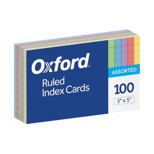 Ruled Index Cards, 100ct, 3x5", Assorted Colors