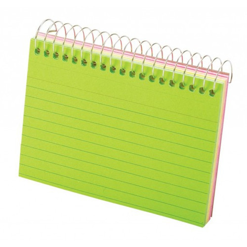 Ruled Index Cards, Spiral Bound, 100ct, 3x5", Assorted Neon Colors