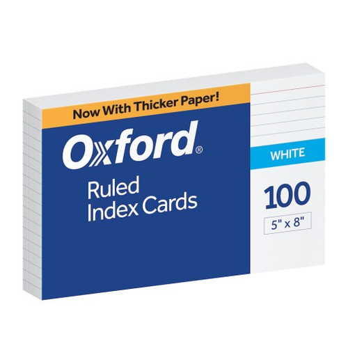 Ruled Index Cards, 100ct, 5x8", White