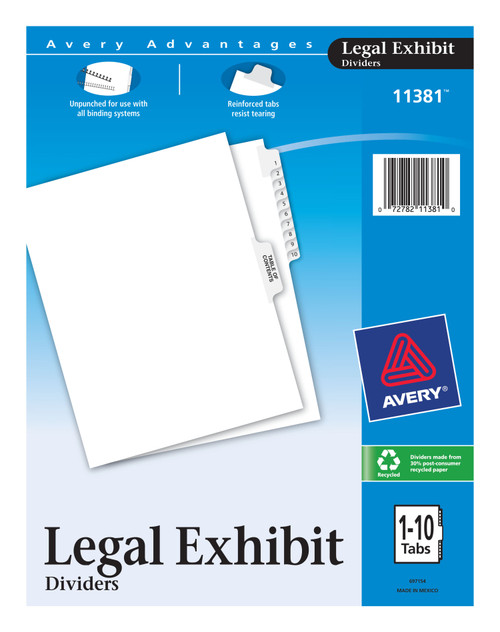 Avery Pre-Printed Premium Collated Legal Exhibit Dividers with Table of Contents Tab, 8-1/2" x 11", 11 Tab Set