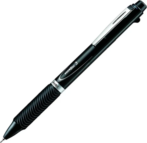 Pentel EnerGel 3 Multi-Function 3-Ink Retractable Gel Pen, Fine Point (0.5mm), Black Barrel, Black/Red/Blue Ink