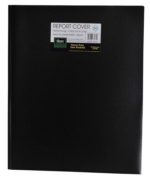 2-Pocket 3-Prong Poly Report Cover, Letter Size, Black