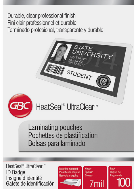 Ultra Clear Thermal Laminating Pouches, ID Badge Size, 7-mil (100ct.)