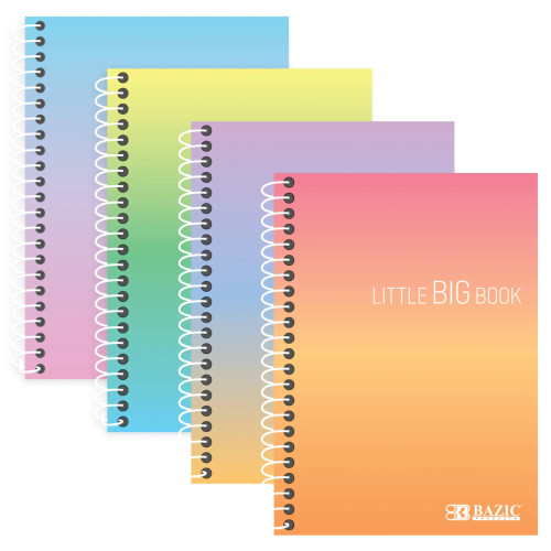Bazic Mini College Ruled Spiral Fat Notebook, 4" x 5-1/2", Assorted Gradient Colors